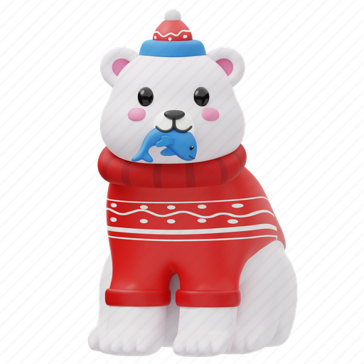 Bear, fish, cute, polar bear, animal, christmas, winter 3D illustration - Download on Iconfinder