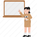 female, teacher, explaining, blackboard, presentation