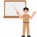 male, teacher, blackboard, explaining, school, discuss, cute, character, education