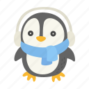 animal, winter, avatar, cartoon, penguin, earmuffs, scarf