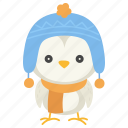 animal, winter, avatar, cartoon, owl, beanie, scarf, bird