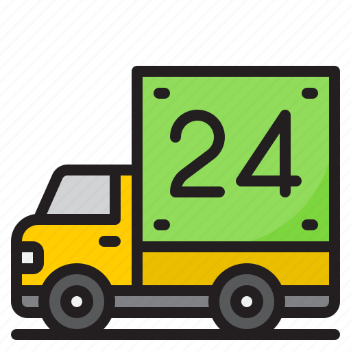 Delivery, truck, 24hr, trantsport, logistic icon - Download on Iconfinder