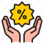 hand, badge, percent, tag, discount, sale 