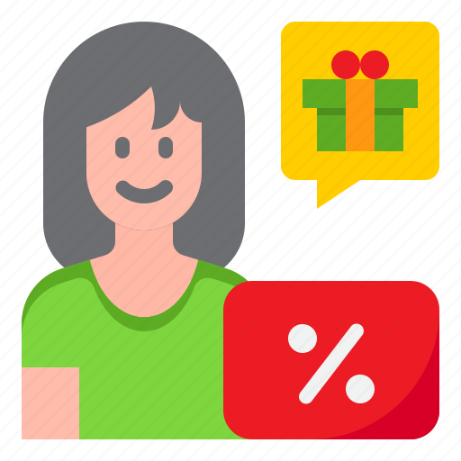 Woman, gift, discount, speech, bubble, percent, tag icon - Download on Iconfinder