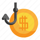 cash, steal, cyber, hook, crime, currency, payment, security icon