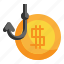 cash, steal, cyber, hook, crime, currency, payment, security icon 