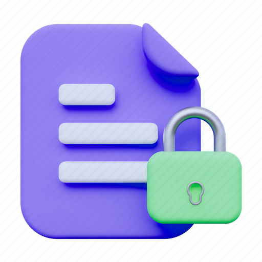 Lock document, document, file, data, format, page, storage 3D illustration - Download on Iconfinder