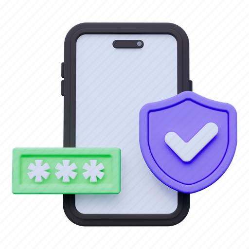 Mobile protection, phone, protection, shield, smartphone, safety, password 3D illustration - Download on Iconfinder