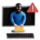 hacker, cyber security, cyber, security, 3d icon, 3d illustration, 3d render