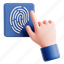 fingerprint, cyber security, cyber, security, 3d icon, 3d illustration, 3d render 