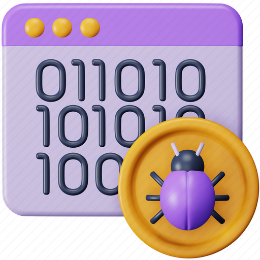 Binary, bug, cyber, security, coding, code 3D illustration - Download on Iconfinder