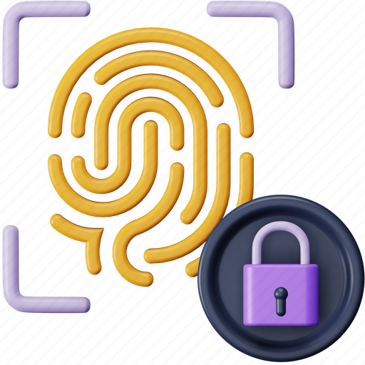 Fingerprint, lock, cyber, security, biometric, identification, scan 3D illustration - Download on Iconfinder