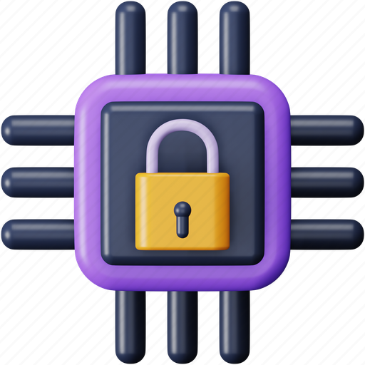 Processor, locked, cyber, security, protection, chip 3D illustration - Download on Iconfinder