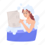 bathtub reading, enjoy bathtub, bubble bathtub, girl reading, girl bathing 