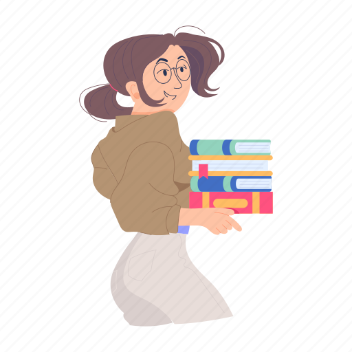 Carrying books, girl carrying, books pile, books stack, girl student icon - Download on Iconfinder