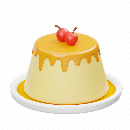 Custard, caramel, food, pudding, sweet, dessert, dish 3D illustration - Download on Iconfinder