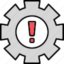 warning, alert, gear, notice, operational, risk, processing, trouble, icon