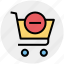 cart, commerce, minus, remove, shopping, shopping cart 