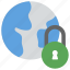 cyber security symbol, digital security symbol, global security concept, globe with padlock, online security 