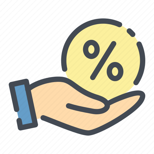 Coin, debt, discount, hand, hold, percent, percentage icon - Download on Iconfinder