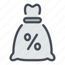 bag, debt, discount, money, percent, percentage
