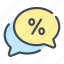 bubble, chat, debt, discount, percent, percentage 