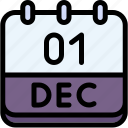 calendar, december, one, 1, date, monthly, time, and, month, schedule