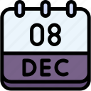 calendar, december, eight, date, monthly, time, and, month, schedule