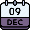 calendar, december, nine, date, monthly, time, and, month, schedule