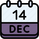 calendar, december, fourteen, date, monthly, time, and, month, schedule