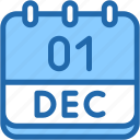 calendar, december, one, 1, date, monthly, time, month, schedule
