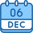 calendar, december, six, date, monthly, time, and, month, schedule