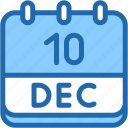 calendar, december, ten, date, monthly, time, and, month, schedule