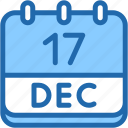 calendar, december, seventeen, date, monthly, time, and, month, schedule