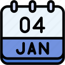 calendar, january, four, date, monthly, time, and, month, schedule