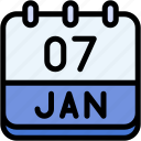 calendar, january, seven, date, monthly, time, and, month, schedule