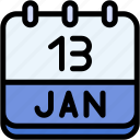 calendar, january, thirteen, date, monthly, time, and, month, schedule