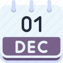 calendar, december, one, 1, date, monthly, time, month, schedule