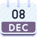 calendar, december, eight, date, monthly, time, and, month, schedule