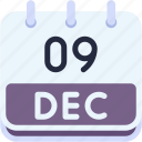 calendar, december, nine, date, monthly, time, and, month, schedule