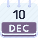 calendar, december, ten, date, monthly, time, and, month, schedule