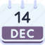 calendar, december, fourteen, date, monthly, time, and, month, schedule 