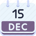calendar, december, fifteen, date, monthly, time, and, month, schedule