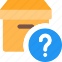 box, delivery, question mark, query