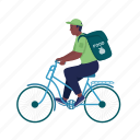 man on bike, courier, delivery service, food delivery