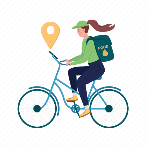 Delivery worker, delivery destination, courier on bicycle, navigate with gps icon - Download on Iconfinder