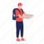 courier in mask, pizza delivery, food delivery, delivery man 