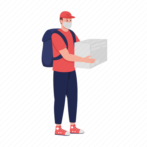 Courier in mask, man holding box, safe delivery, delivery man icon - Download on Iconfinder
