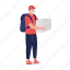 courier in mask, man holding box, safe delivery, delivery man 