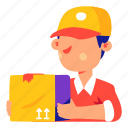 courier, man, delivery, illustration, boxes, sticker